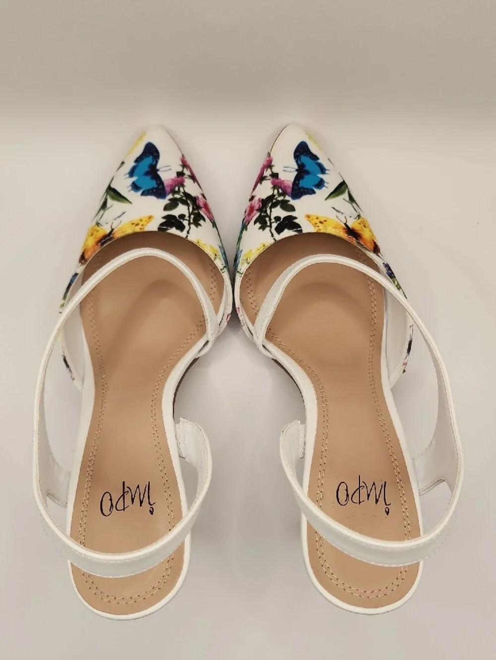 New Impo White Floral & Butterfly Pointed-Toe Slingback Heels